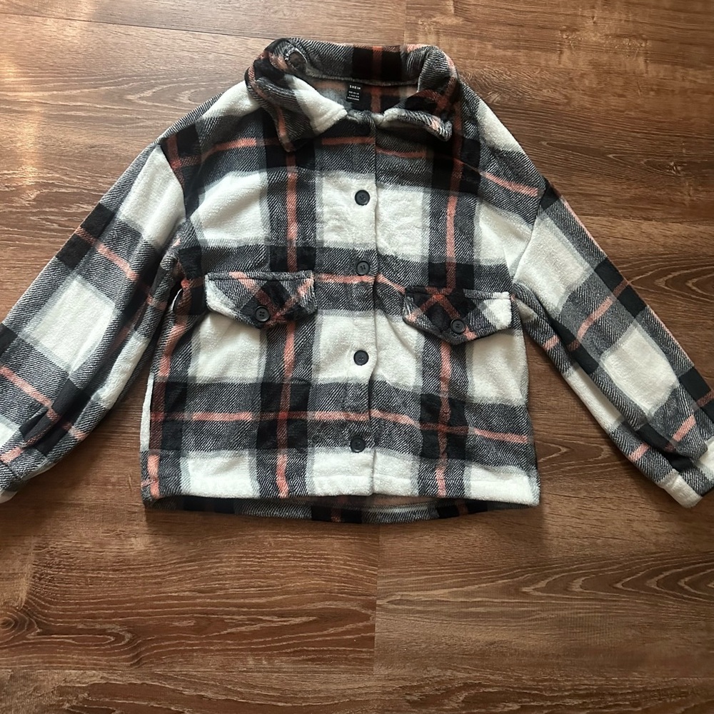 Fleece Plaid Button-Up Jacket